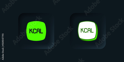 Green Kcal icon isolated on isolated on black background. Health food. Black square button. Vector