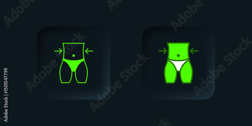 Green Women waist icon isolated on black background. Black square button. Vector