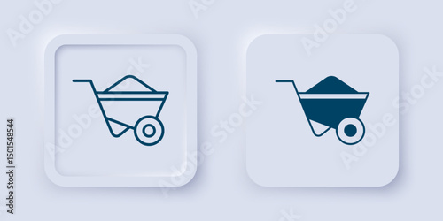 Filled and outline Wheelbarrow icon isolated on grey background. Tool equipment. Agriculture cart wheel farm. Square button. Vector
