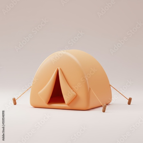 A charming, orange-colored cartoon camping tent set against a soft, neutral background.