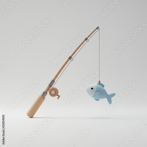 A charming cartoon depicts a fishing rod with a smiling blue fish attached.