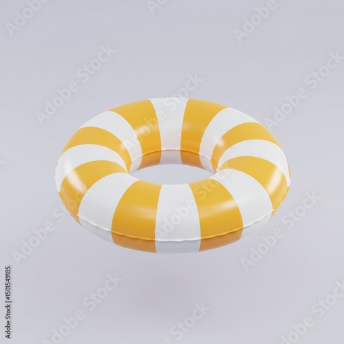 A bright yellow and white striped life ring, perfect for summer fun and water safety.