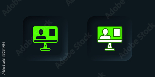 Green Online class icon isolated on black background. Online education concept. Black square button. Vector