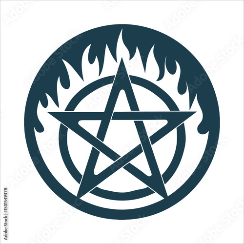 Flaming Pentagram Ritual Circle Illustration