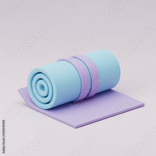 A stylized illustration of a rolled yoga mat in blue and purple, ready for a workout session.