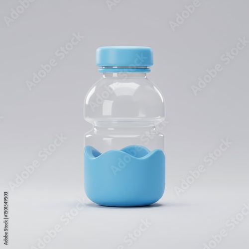 A 3d render featuring a refreshing water bottle, filled with blue liquid on a white background.