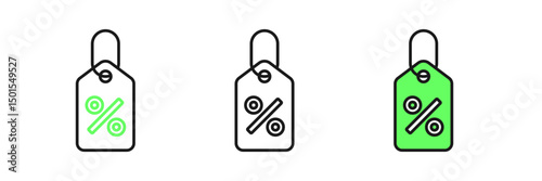 Set line Discount percent tag icon isolated on white background. Shopping tag sign. Special offer sign. Discount coupons symbol. Vector