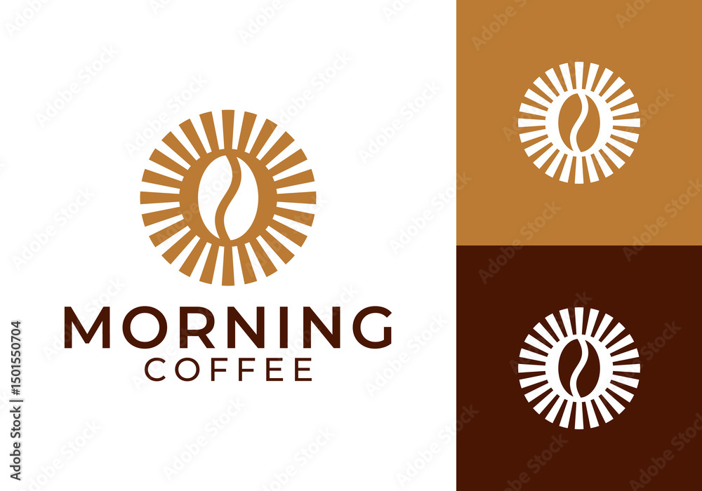 Fototapeta premium coffee bean with sun logo. morning coffee nature agriculture design vector concept