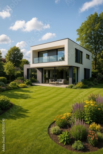 Modern home with lush garden