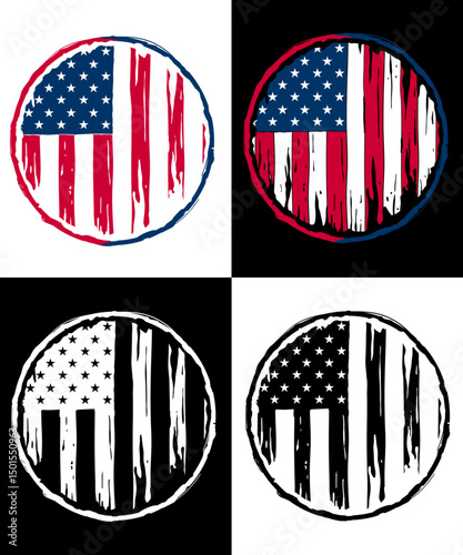 Weathered Ripped Tattered Torn American Flag Round	