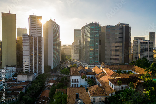 Rio de Janeiro Downtown Skyline on Sunrise With Office Buildings and Saint Anthony Convent Below