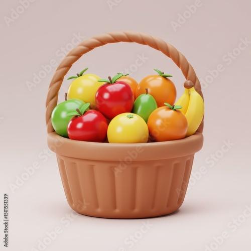 A beautifully illustrated basket of assorted fresh and colorful fruits, a perfect visual.
