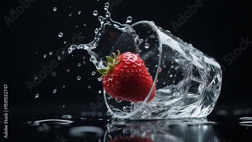 Strawberry Splash in Crystal Glass  Hyper-Realistic Cinematic Scene