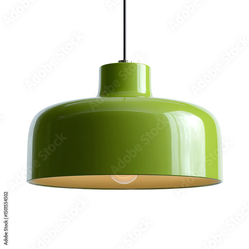 Modern lime green pendant lamp hanging from a black cord. This lamp would look great in any modern home or office