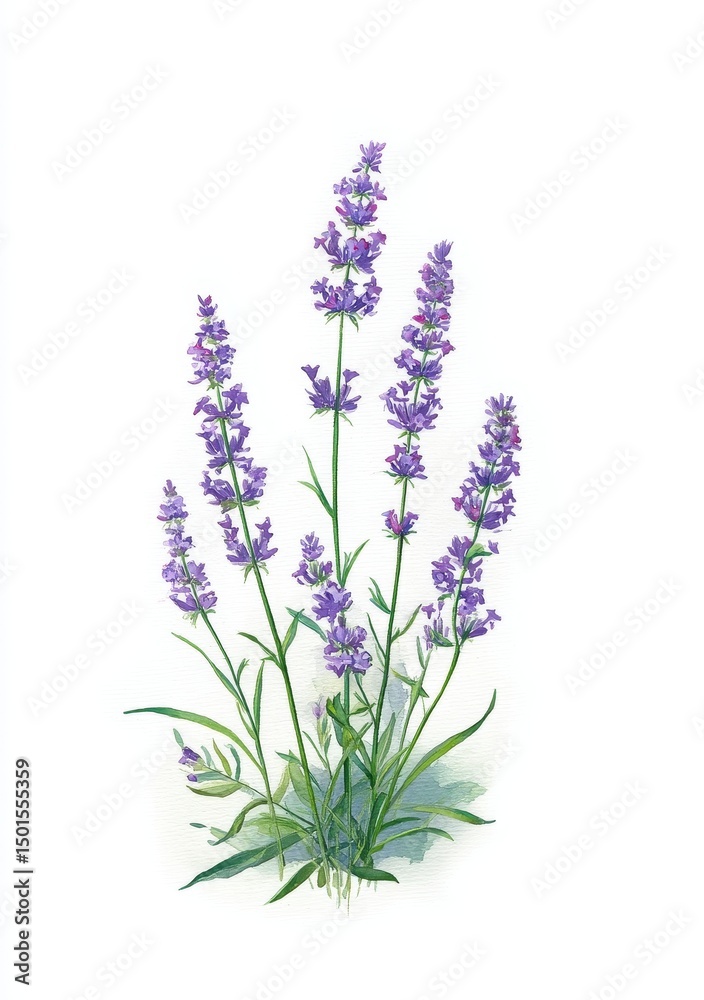 Naklejka premium Watercolor Illustration of Lavender Plant