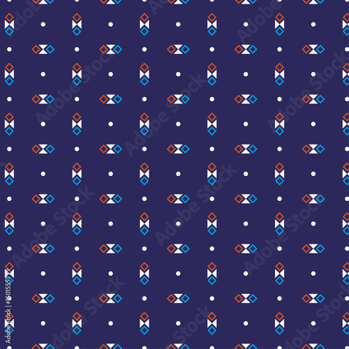 Geometric Tribal-Inspired Seamless Pattern on Dark Blue Background