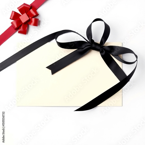 Elegant gift Card wrapped with teal ribbon ready for celebration or special occasion