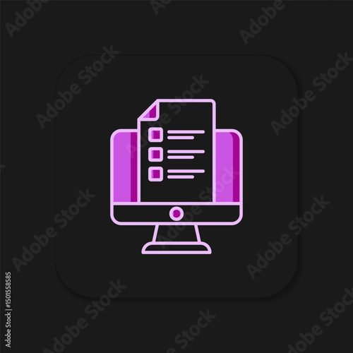 Filled outline Online quiz, test, survey or checklist icon isolated on black background. Exam list. E-education concept. Flat filled outline style with shadow. Vector