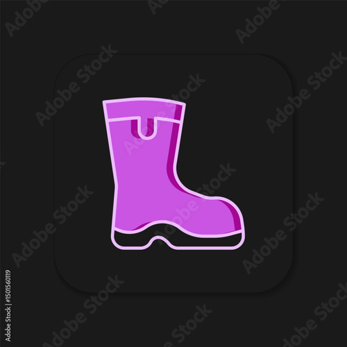 Filled outline Fishing boots icon isolated on black background. Waterproof rubber boot. Gumboots for rainy weather, fishing, hunter, gardening. Flat filled outline style with shadow. Vector