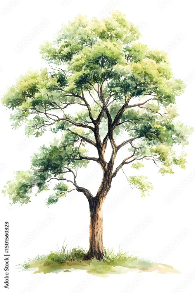 Obraz premium Watercolor illustration of a lush green tree.