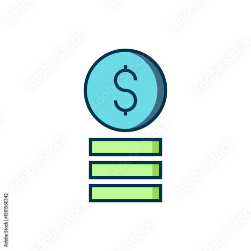 Filled outline Casino chip with dollar symbol icon isolated on white background. Casino gambling. Flat filled outline style with shadow. Vector