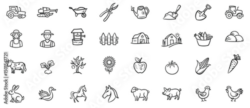 Farm Building and Animal Outline Icons