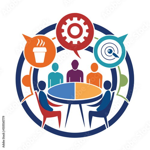 Round Table Discussion Logo Design Set
