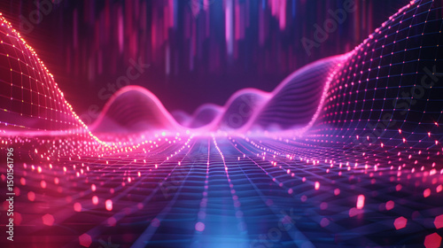 Energetic sound wave abstract background with neon pulse and rhythm lines.