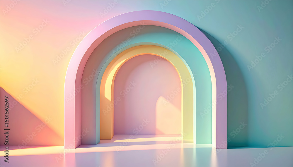 Fototapeta premium Pastel Rainbow Archway Interior Design