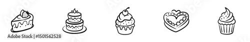 Pastry and Dessert Outline Icons