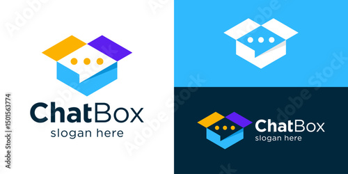 Creative modern chat box logo template. Simple box open with bubble chat logo design vector illustration.