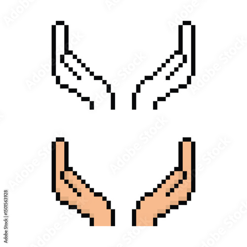 pixel hand icon. Vector pixel art arm 8 bit  logo for game