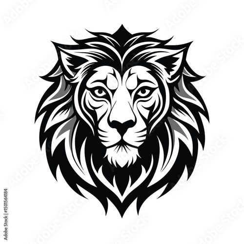 Tribal Lion Head Illustrations Set Black And White