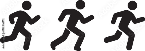 Running icon set – athletic motion silhouettes of runners in action.