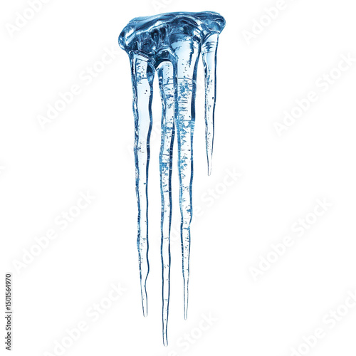 A icicles from a piece of ice isolated on transparent background