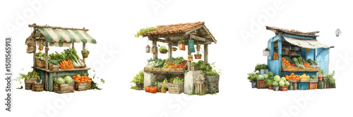 Charming Vegetable Stalls with Fresh Produce in a Vibrant Market Scene