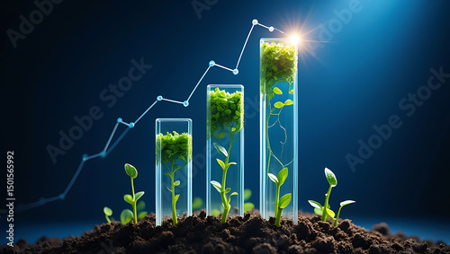 Sustainable Growth Plants Growing in Test Tubes Representing Environmental Sustainability and Progress