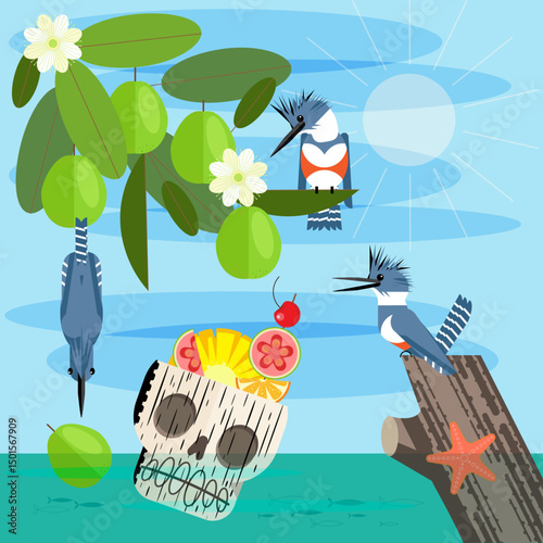 Tiki Kingfishers Fruit skull lake