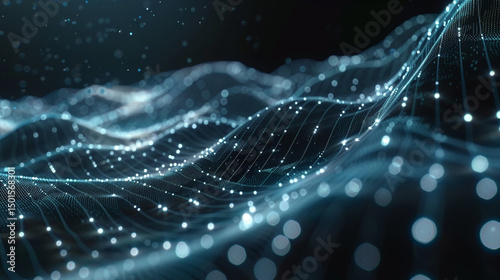 Futuristic abstract background with data waves, lines, and tech circuit overlays.