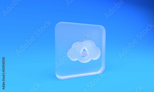 Frosted glass Humidity icon isolated on blue background. Weather and meteorology, cloud, thermometer symbol. Square frosted glass button. 3D render illustration