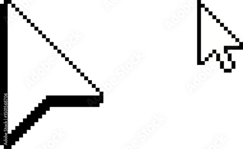 Pixel arrow cursors in 8-bit retro style. Vector computer mouse icons isolated on white. Click pointer symbols for apps, websites, games UI and digital design.