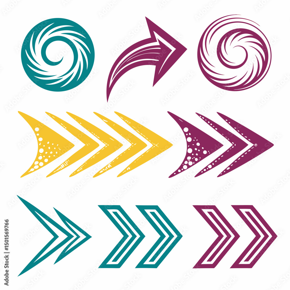 Fototapeta premium Colorful arrows swirls design elements transparent background