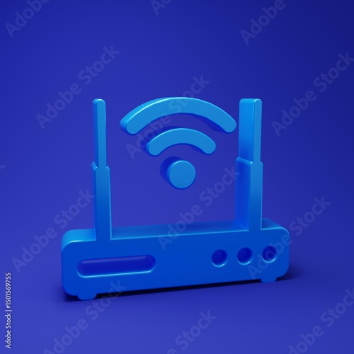 Fényképezés Blue Router and wi-fi signal symbol icon isolated on blue background