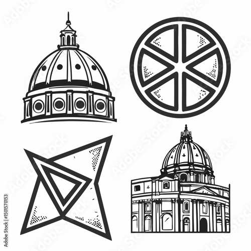 Architectural sketches dome building geometric shapes