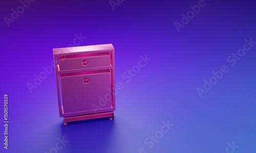 Fototapeta Naklejka Na Ścianę i Meble -  Pink Furniture nightstand icon isolated on purple-blue background. Minimalism concept. 3D render illustration