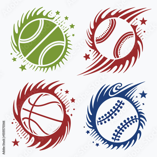 Fiery sports balls design elements set