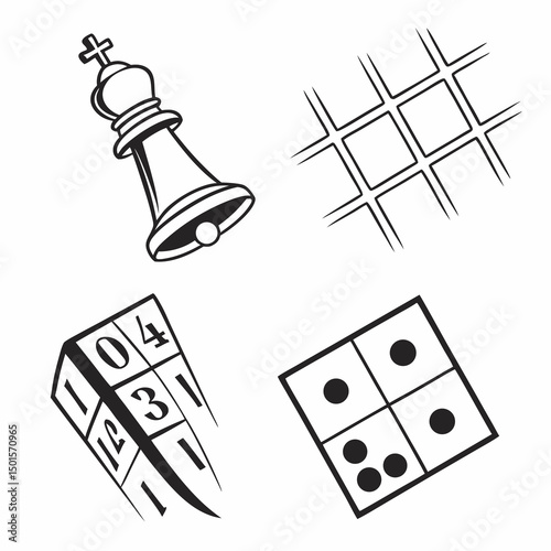 Classic games icons chess dice dominoes grid