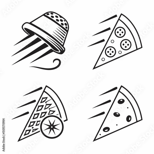 Fast pizza delivery service icons set design