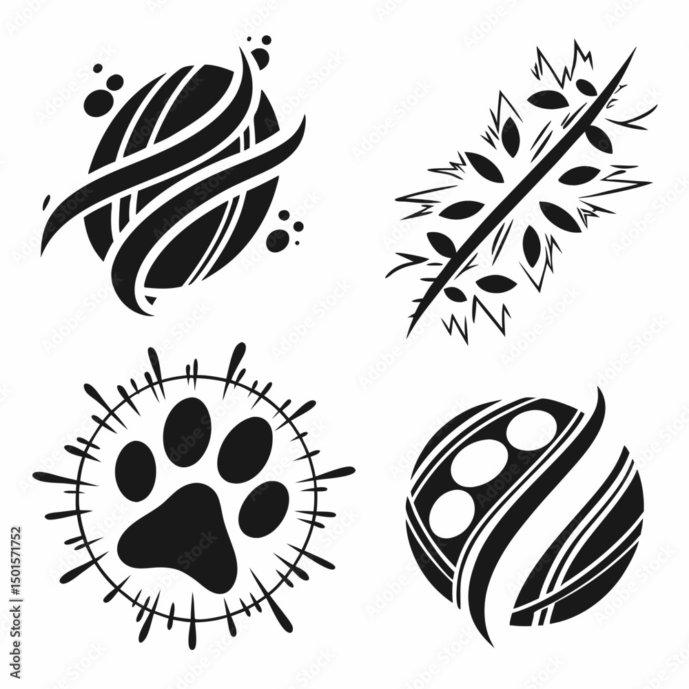 Fototapeta premium Abstract black and white nature icons set