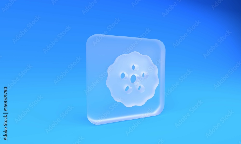 Frosted glass Gear icon isolated on blue background. Cogwheel gear settings sign. Cog symbol. Square frosted glass button. 3D render illustration Frosted glass Gear icon isolated on blue background. Cogwheel gear settings sign. Cog symbol. Square frosted glass button. 3D render illustration